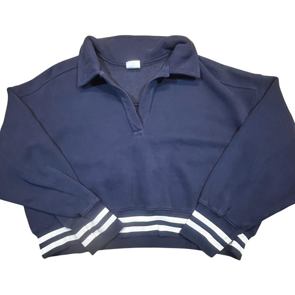 Offline Aerie Women L Cropped Polo Sweatshirt Navy Retro Athleisure Streetwear